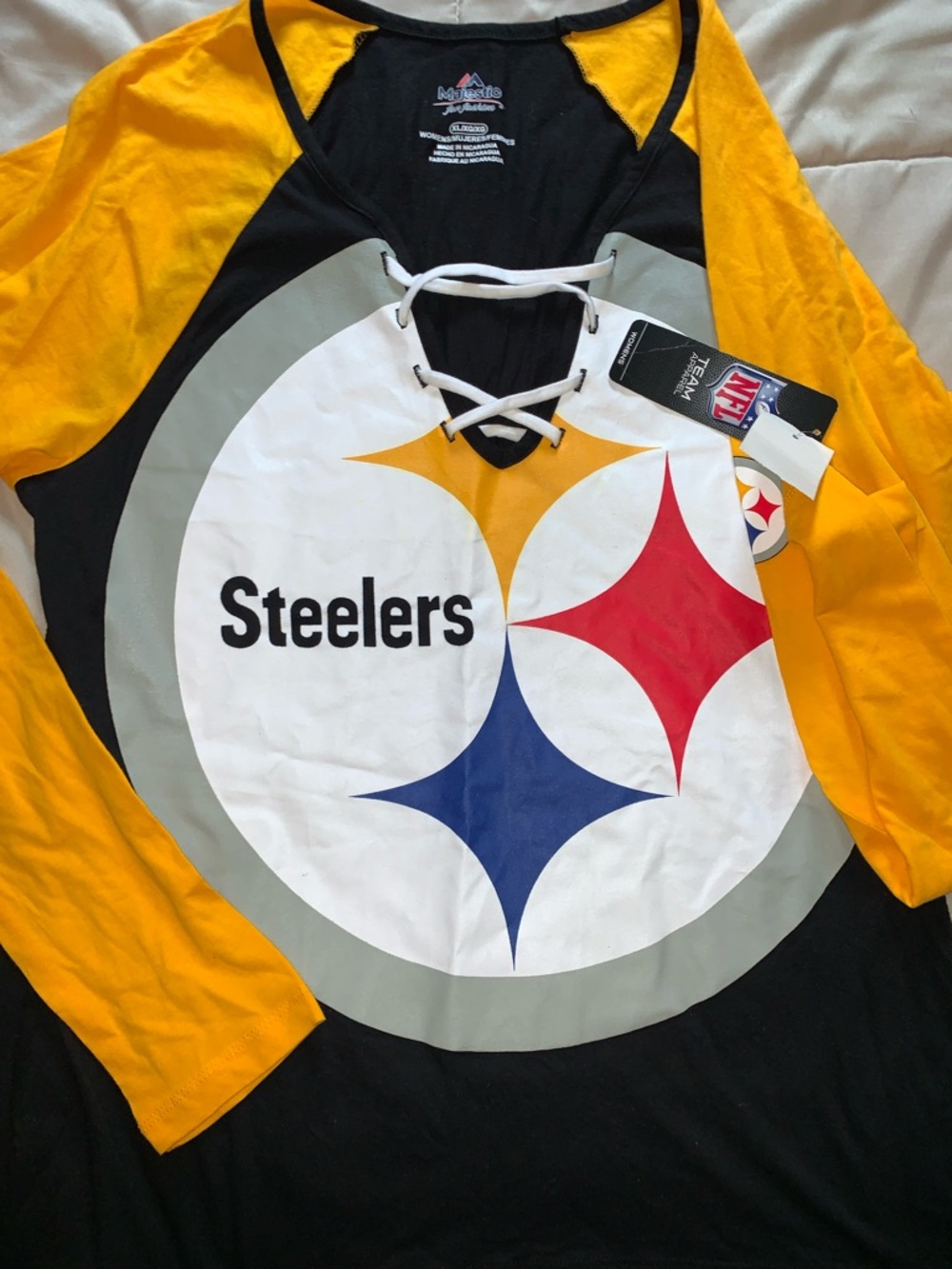 Pittsburgh Steelers Lace-Up Raglan Football Tee - Yellow & Black